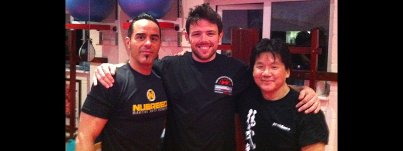 Robin French with Sifu Francis Fong and Sifu Luigi Cuellar